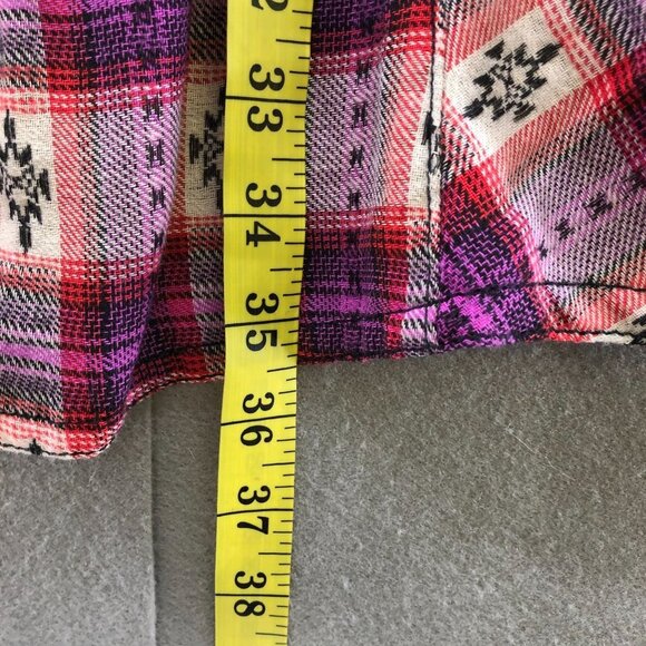 Rock 47 Wrangler Western Shirt Womens M Long Sleeve Pink Plaid Tunic Longline - Picture 12 of 12